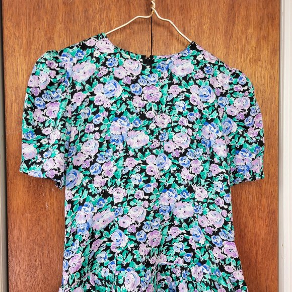 Vintage 80s Pastel Floral Print Ruffled Party Dress - Picture 7 of 9